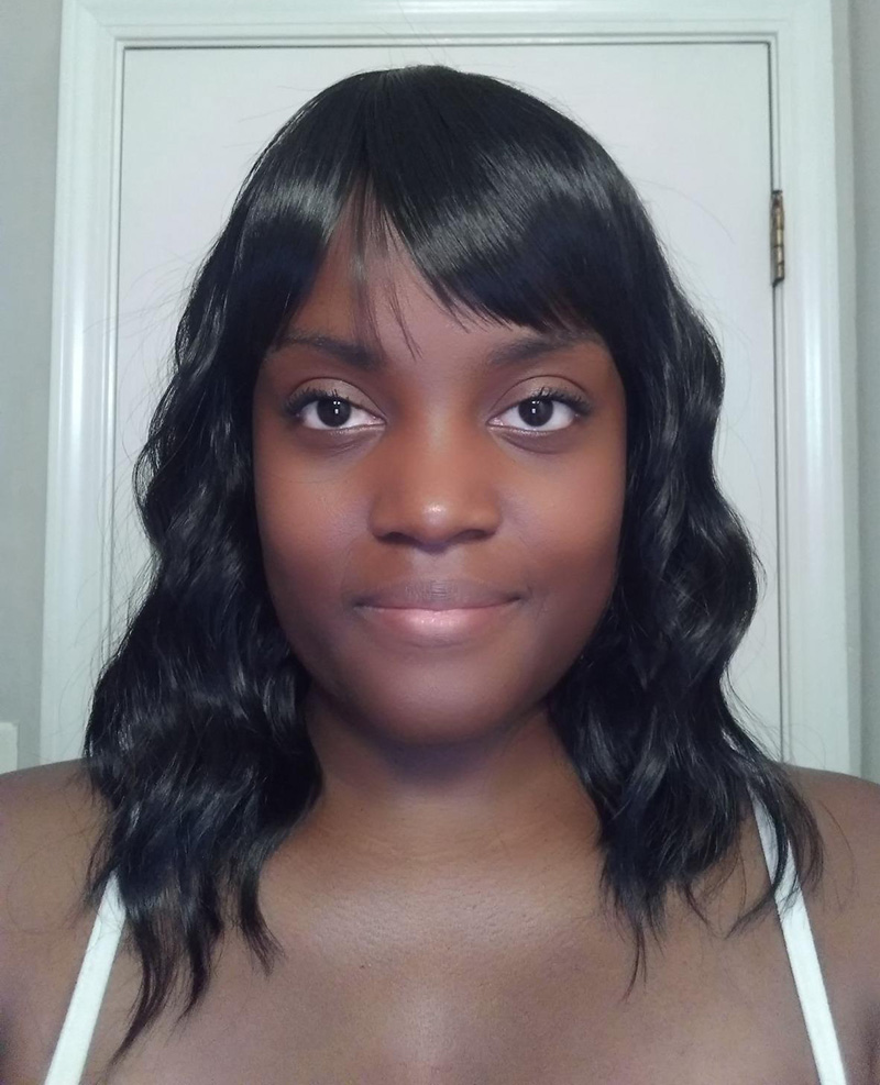 Medium Wavy Capless Synthetic Wigs With Bangs 14 Inches