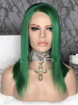 Green Long Straight 360 Lace Human Hair Wig 16 Inches