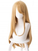 Blonde Long Straight Anime Capless Synthetic Cosplay Wigs With Bangs 42 Inches