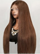 Long Chocolate Brown Hair Without Bangs Straight Lace Front Wigs