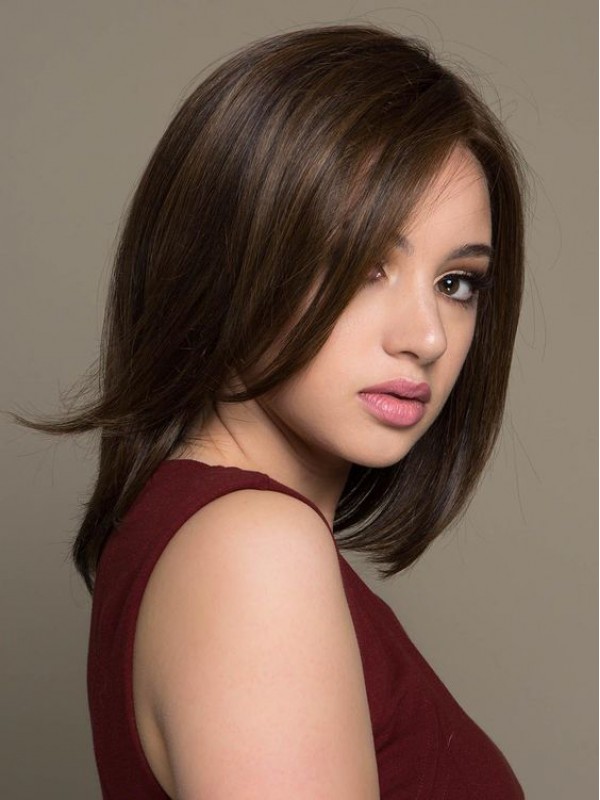 12" Layered Capless Human Hair Wigs With Bangs