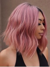 Middle-parting Full Lace Pink Wig Human Hair