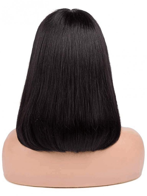 Natural Color Short Bob With Bangs Human Hair Wigs For Black Women