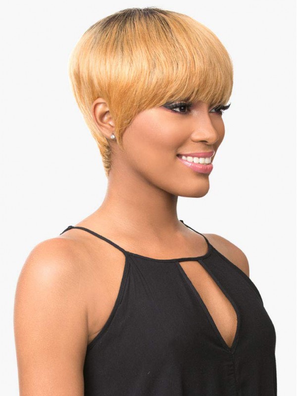 Straight Pixie Cut Human Hair Wigs With Bangs