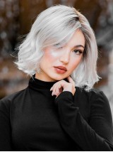 Wavy Chin Length 12" Platinum Blonde Wig Human Hair