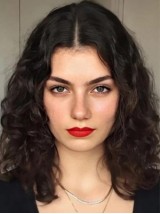 14" Curly Dark Brown Human Hair Lace Front Wigs