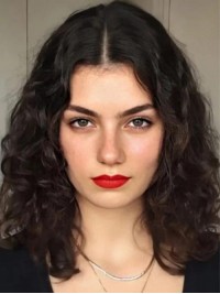 14" Curly Dark Brown Human Hair Lace Front Wigs
