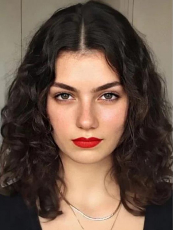 14" Curly Dark Brown Human Hair Lace Front Wigs