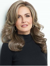 Long Glamorous 22" Layered Wavy Human Hair Lace Front Wigs
