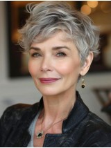 Silver Grey Wigs 6" Short Capless Wavy Boycuts Human Hair Wigs