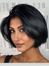 Black Bob Wig 10" Straight Lace Front Remy Human Hair Wigs