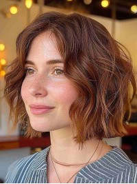 12" Wavy Without Bangs Chin Length Auburn Wigs