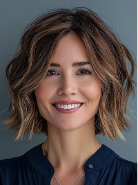 12" Wavy Ombre/2 Tone Without Bangs Capless Chin Length Wigs