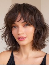 12" Brown Synthetic Layered Monofilament Chin-length Wavy Wigs