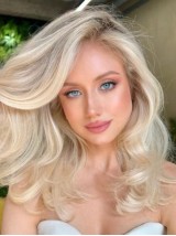 Long Lace Front 16" Layered Synthetic Platinum Blonde Wigs