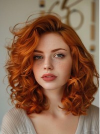 14" Auburn Synthetic Without Bangs Lace Front Curly Wigs