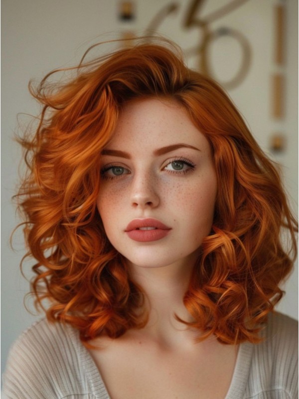 14" Auburn Synthetic Without Bangs Lace Front Curly Wigs