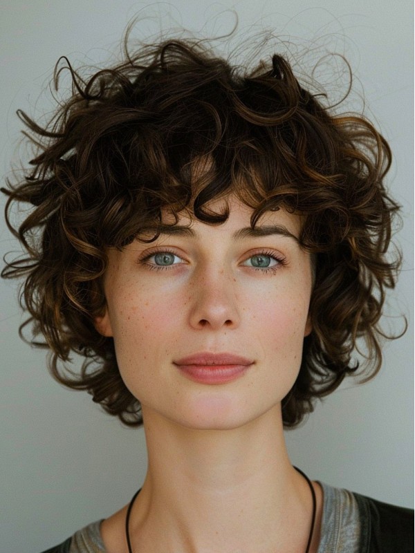10" Brown Curly With Bangs Synthetic Wigs