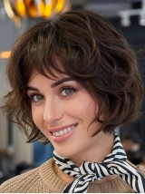 10" Brown Bob Wig With Bangs Synthetic Capless Wavy Wigs
