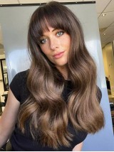20" Lace Front Brown With Bangs Long Wigs For Women