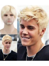 Blonde Short Straight Human Hair Men Toupee Mtoup201112