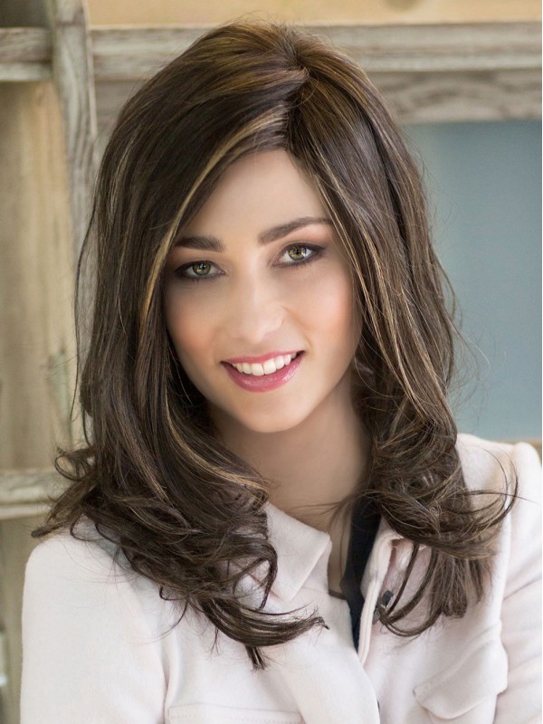 16" Long Brown Without Bangs Remy Human Hair Popular Lace Wigs