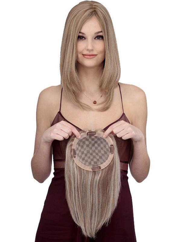 7"x6" Sunny Blonde Brown Human Hair Mono Top Piece
