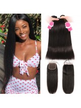 Unprocessed Brazilian Hair 3 pcs Straight With 4*4 Lace Closure