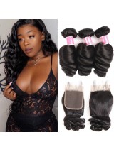 Brazilian Hair 3 Bundles Loose Wave With 4*4 Lace Closure