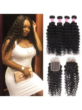 Deep Wave Hairstyles Brazilian Human Hair 4 Bundles With 4*4 Lace Closure