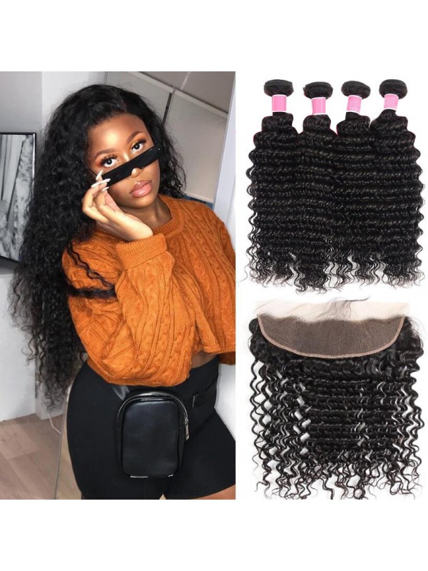 Malaysian VIrgin Hair 4pcs Deep Wave with 13*4 Lace Frontal