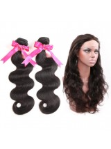 Brazilian 2 Bundles Body Wave Virgin Human Hair with 360 Lace Frontal