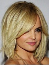 Chin Length Straight Capless Blonde Remy Human Hair Wigs With Side Bangs