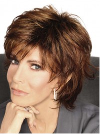 Layered Brown Boy Cut Capless Human Hair Wigs 8 Inches
