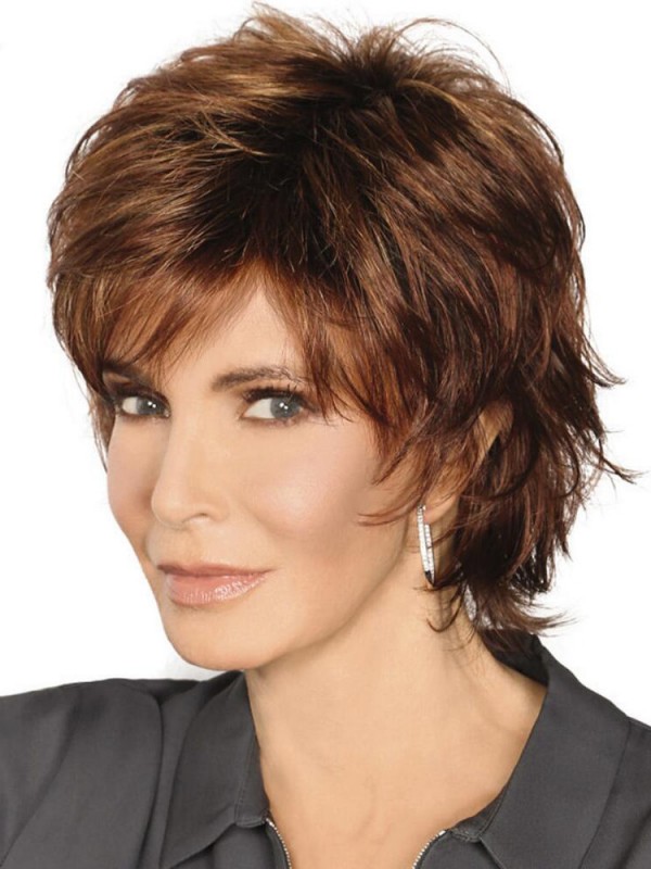 Layered Brown Boy Cut Capless Human Hair Wigs 8 Inches