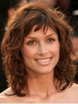 Medium Layered Wavy Capless Human Hair Wigs 14 Inches With Bangs