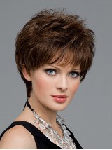 Boy Cut Wavy Capless Human Hair Wigs 6 Inches With Bangs