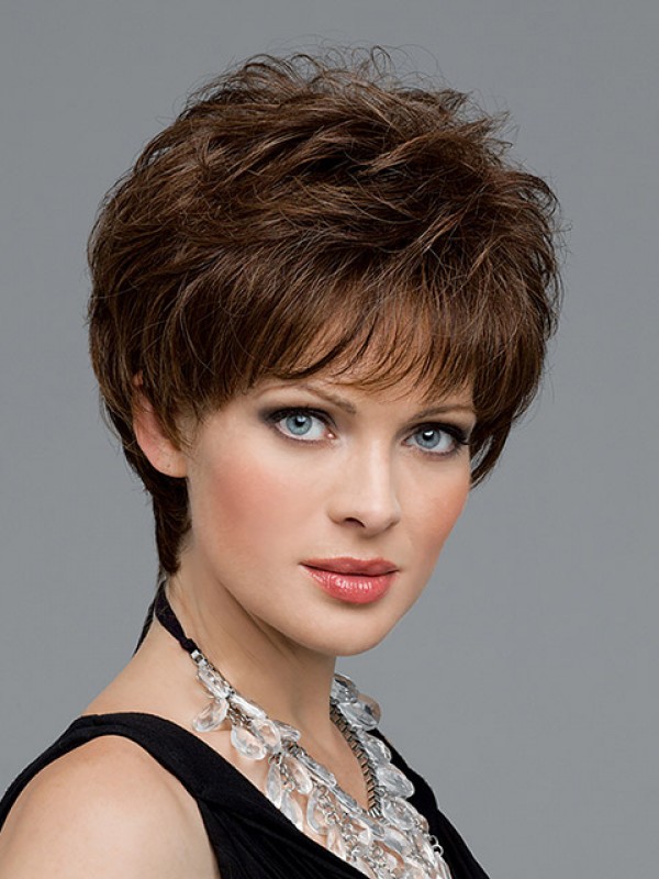 Boy Cut Wavy Capless Human Hair Wigs 6 Inches With Bangs