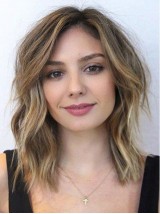 Two-Tones Medium Wavy Capless Human Hair Wigs 14 Inches