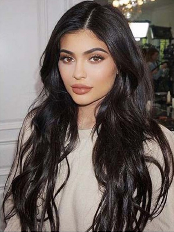 Natural Black Long Wavy Full Lace Human Hair Wigs 26 Inches