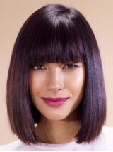 Bob Style Medium Capless Straight Human Hair Wigs With Bangs12 Inches
