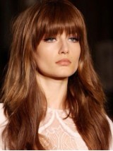 Long Wavy Capless Human Hair Wigs With Bangs 22 Inches