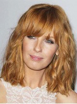Blonde Medium Wavy Capless Human Hair Wigs With Bangs 14 Inches