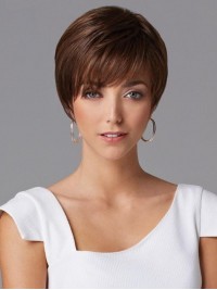 Boy Cut Capless Straight Human Hair Wigs With Bangs 4 Inches