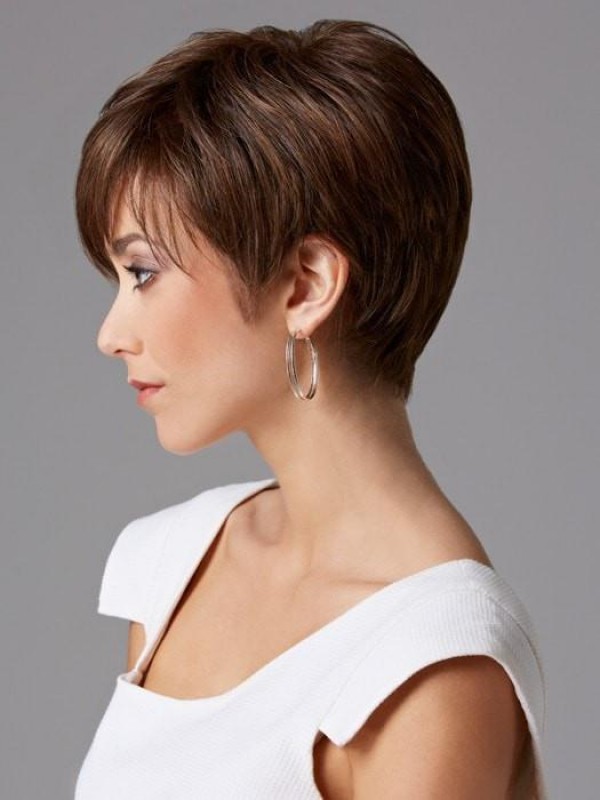Boy Cut Capless Straight Human Hair Wigs With Bangs 4 Inches