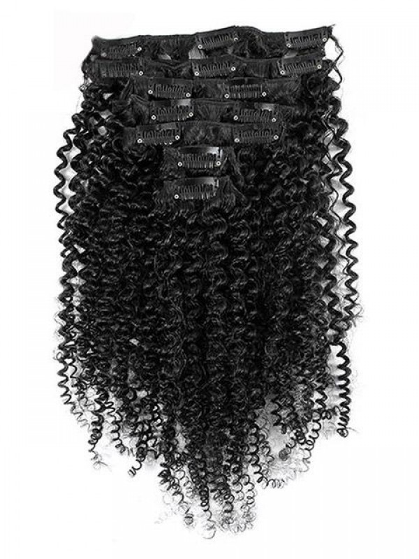 Black Women Kinky Curly 7 Pcs Clip In Human Hair Extensions