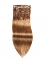 115g Light Brown Virgin Hair Extensions Clip In Hair 8Pcs/set