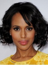 Balck Short Wavy Synthetic Capless Wig With Side Bangs 12 Inches