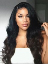 Black Long Wavy Human Hair Lace Front Wigs