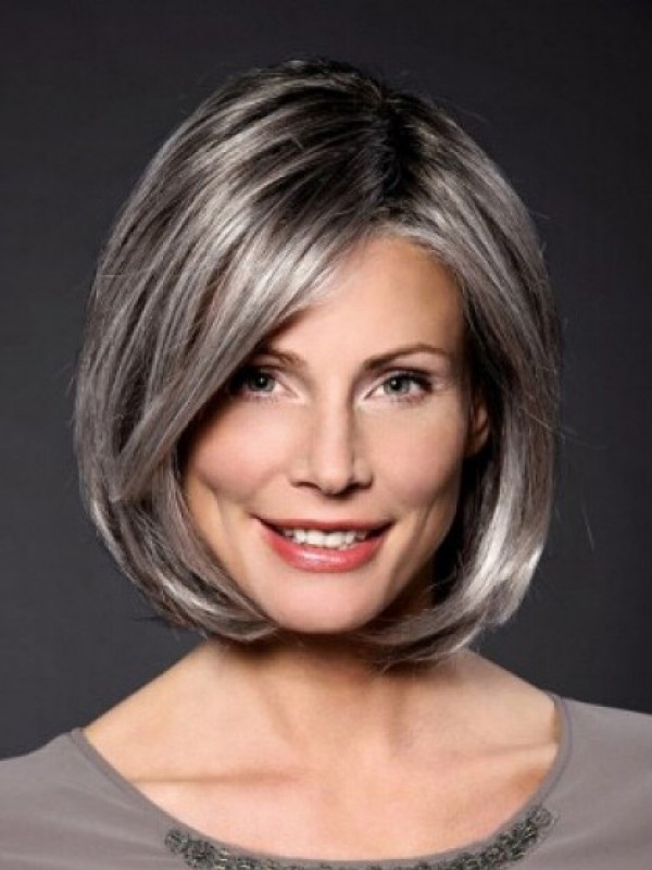 Capless  Gray Medium Straight Synthetic Wigs 12 Inches
